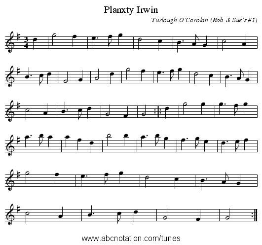 Planxty Irwin - staff notation