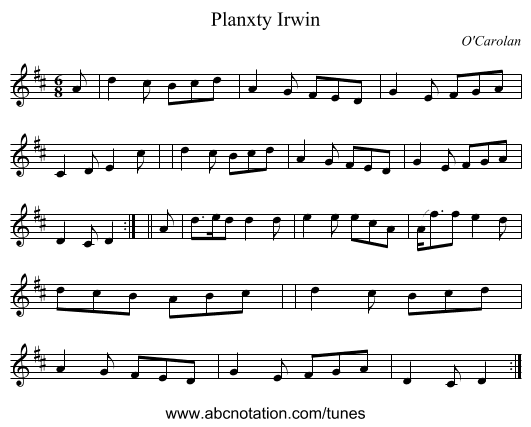 Planxty Irwin - staff notation