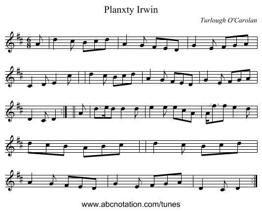 Planxty Irwin - staff notation