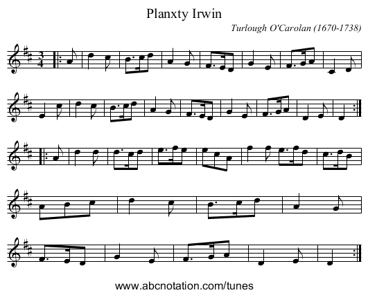 Planxty Irwin - staff notation