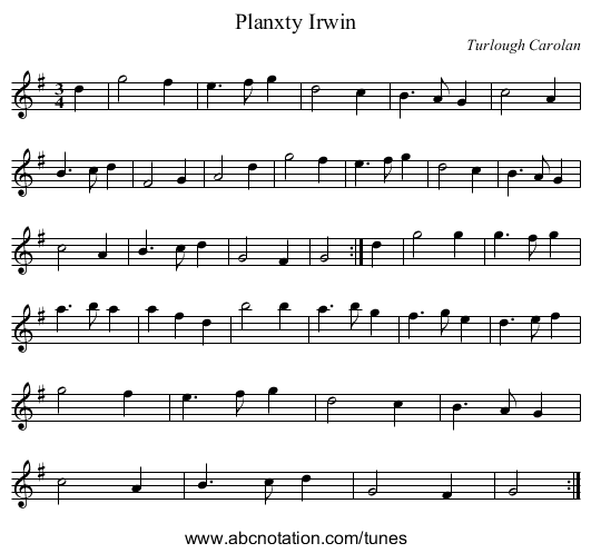 Planxty Irwin - staff notation