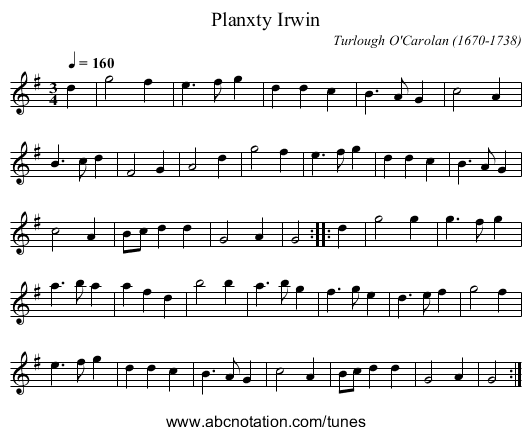 Planxty Irwin - staff notation