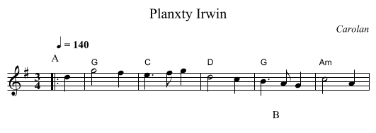 Planxty Irwin - staff notation
