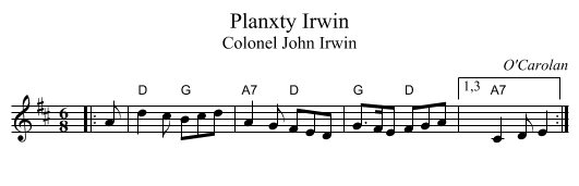 Planxty Irwin - staff notation