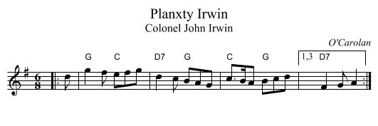 Planxty Irwin - staff notation