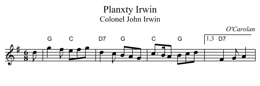 Planxty Irwin - staff notation