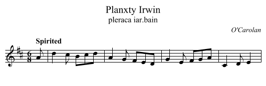Planxty Irwin - staff notation