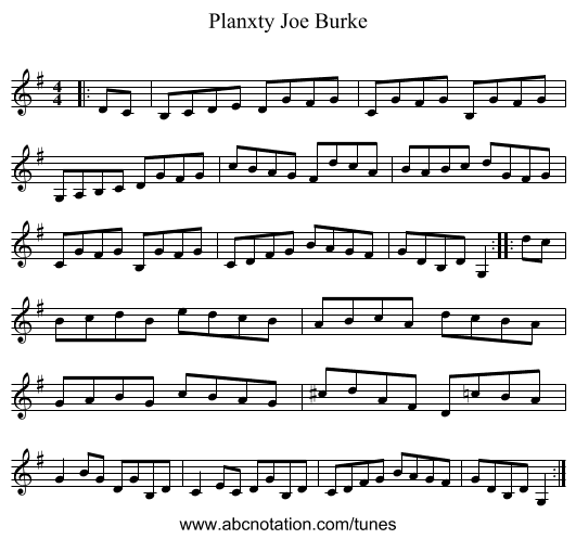 Planxty Joe Burke - staff notation