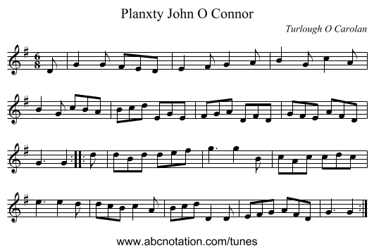 Planxty John O Connor - staff notation