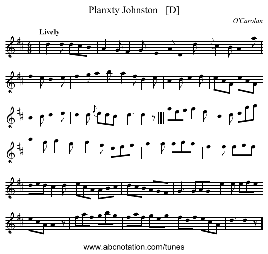 Planxty Johnston   [D] - staff notation