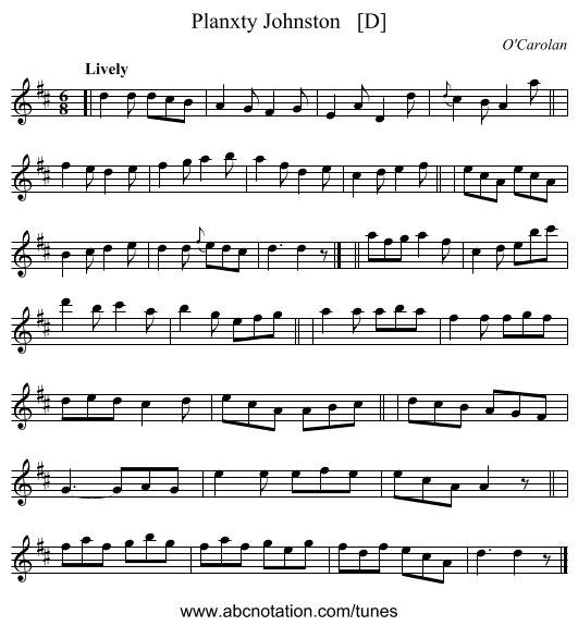 Planxty Johnston   [D] - staff notation
