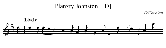 Planxty Johnston   [D] - staff notation