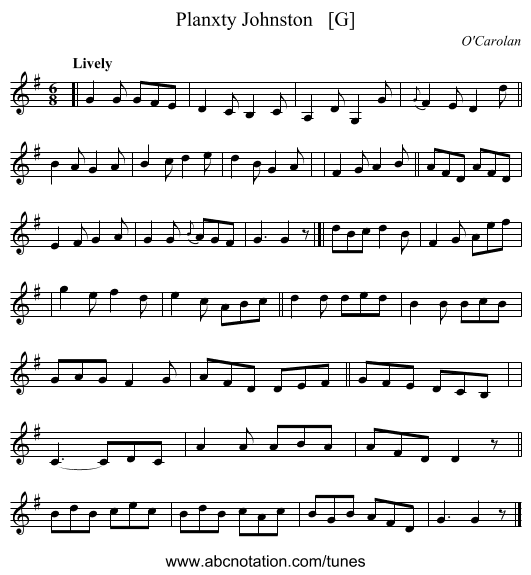 Planxty Johnston   [G] - staff notation