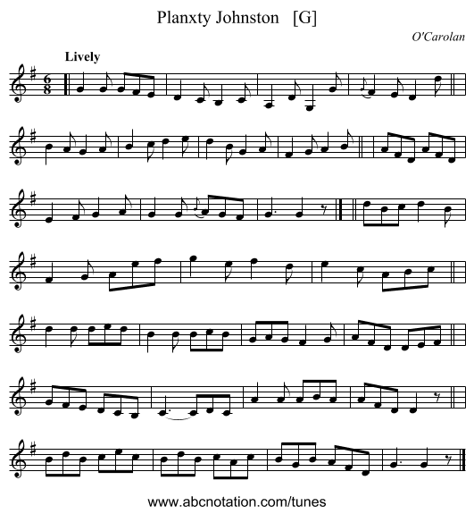 Planxty Johnston   [G] - staff notation
