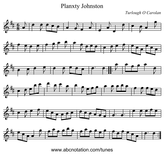Planxty Johnston - staff notation