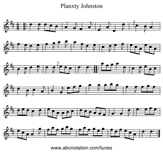 Planxty Johnston - staff notation