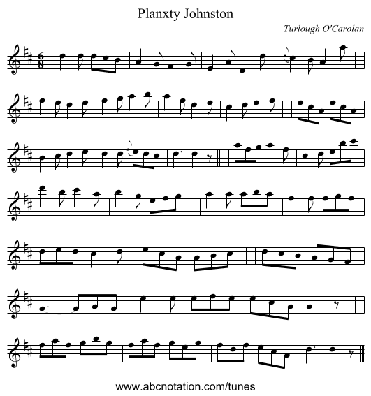 Planxty Johnston - staff notation