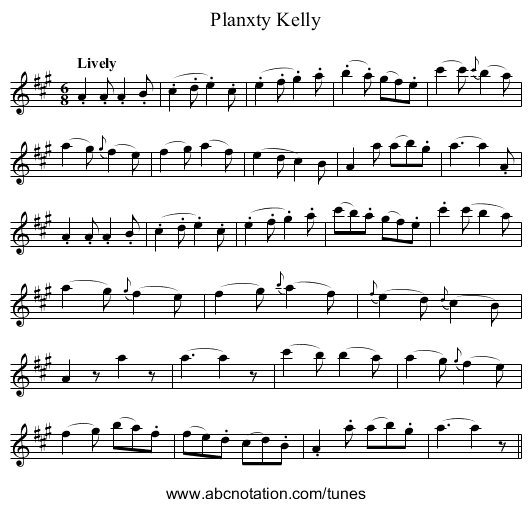 Planxty Kelly - staff notation
