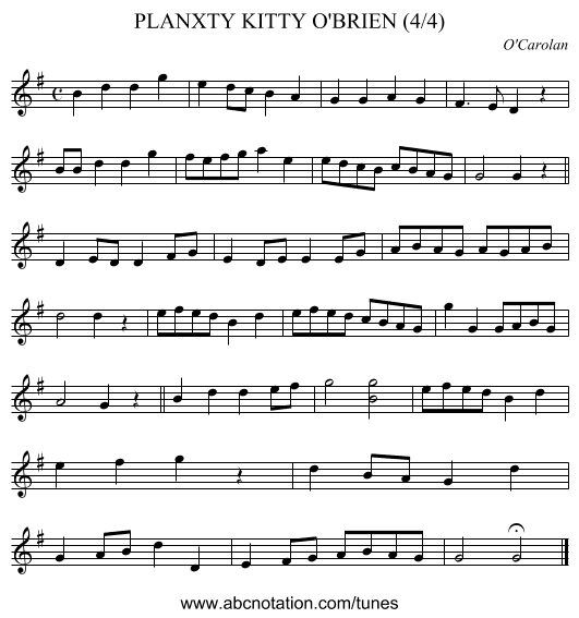 PLANXTY KITTY O'BRIEN (4/4) - staff notation