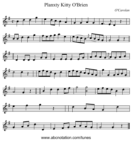 Planxty Kitty O'Brien - staff notation