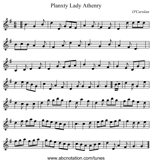 Planxty Lady Athenry - staff notation
