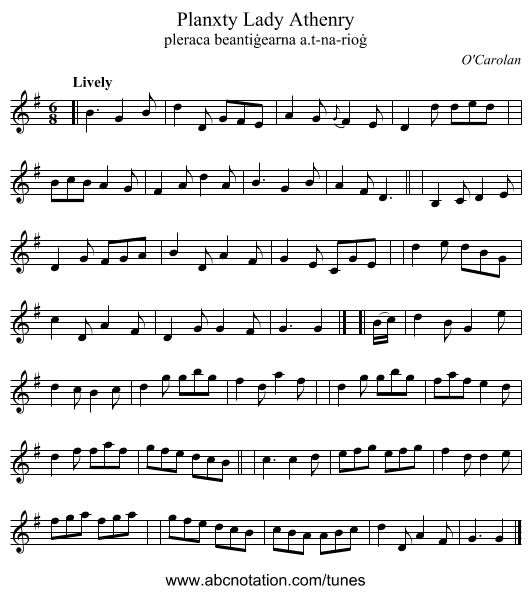 Planxty Lady Athenry - staff notation