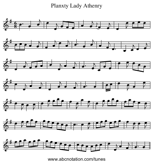 Planxty Lady Athenry - staff notation