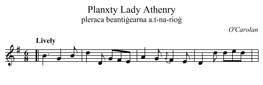 Planxty Lady Athenry - staff notation