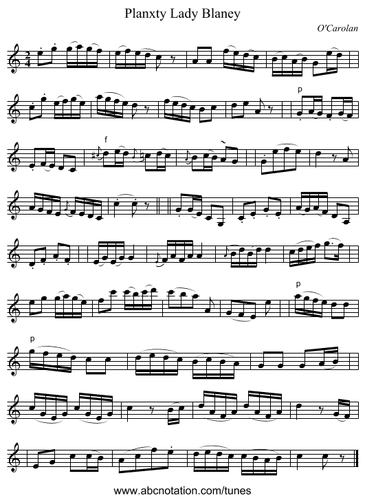Planxty Lady Blaney - staff notation