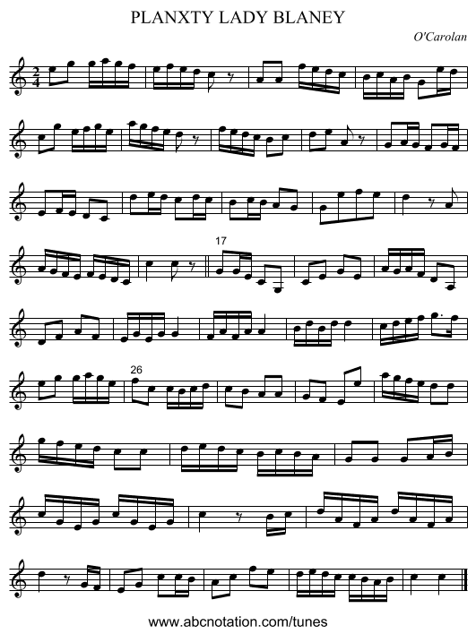 PLANXTY LADY BLANEY - staff notation