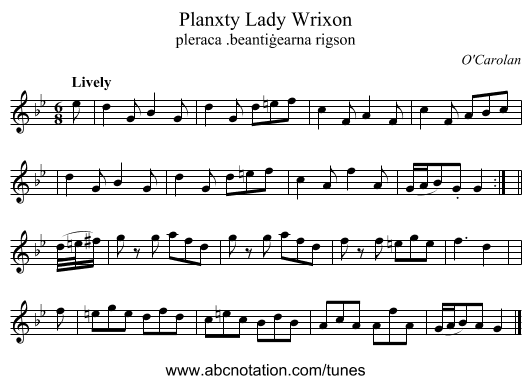 Planxty Lady Wrixon - staff notation
