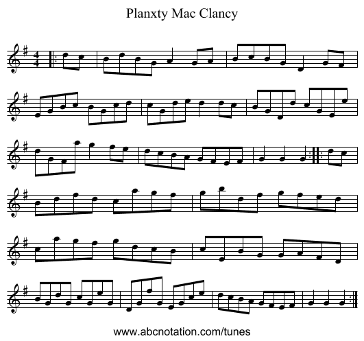 Planxty Mac Clancy - staff notation