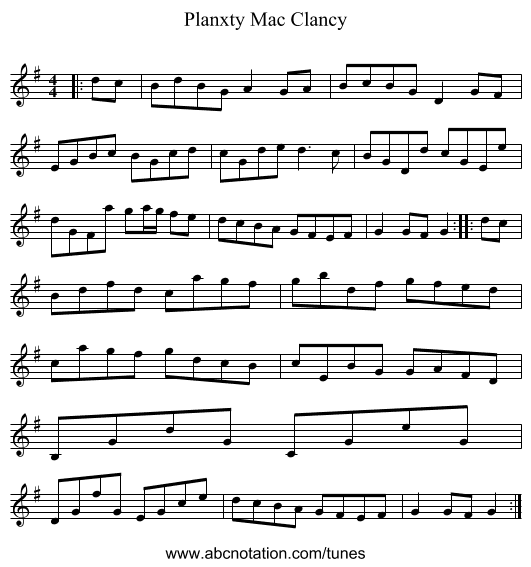 Planxty Mac Clancy - staff notation