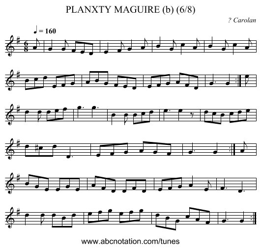 PLANXTY MAGUIRE (b) (6/8) - staff notation