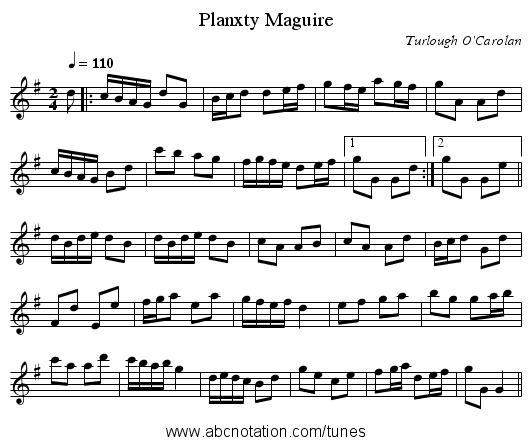 Planxty Maguire - staff notation