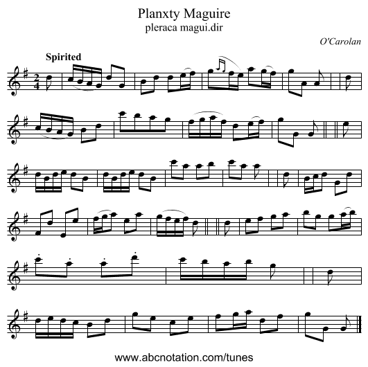 Planxty Maguire - staff notation