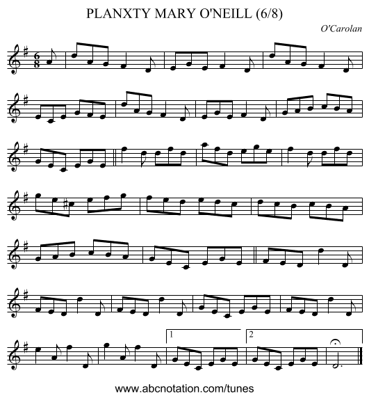 PLANXTY MARY O'NEILL (6/8) - staff notation