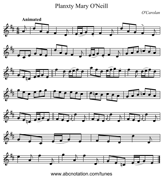 Planxty Mary O'Neill - staff notation