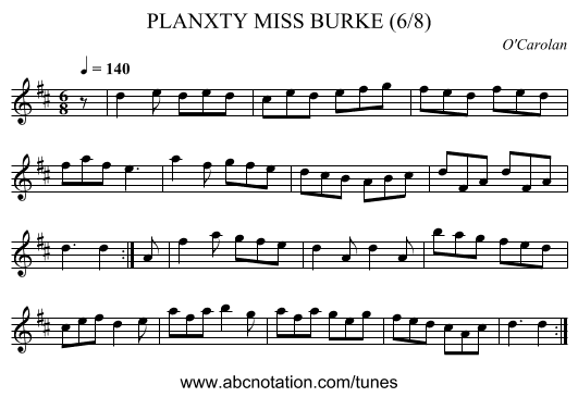 PLANXTY MISS BURKE (6/8) - staff notation