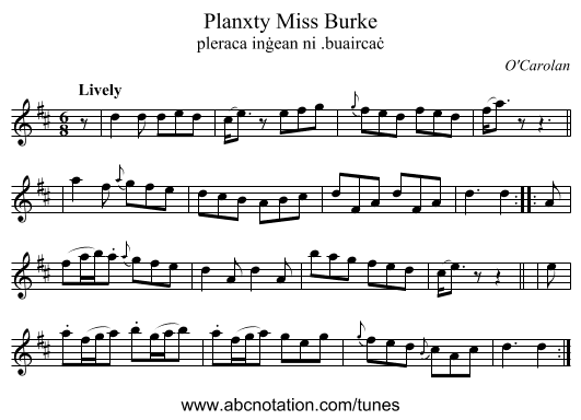 Planxty Miss Burke - staff notation