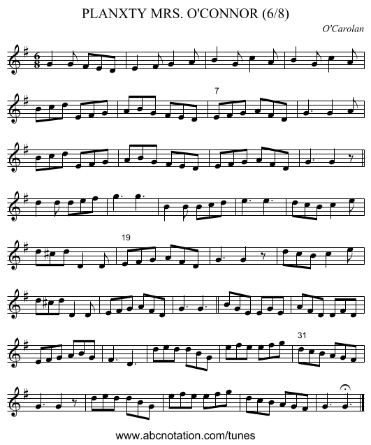 PLANXTY MRS. O'CONNOR (6/8) - staff notation