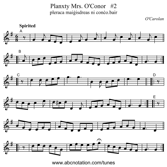 Planxty Mrs. O'Conor   #2 - staff notation