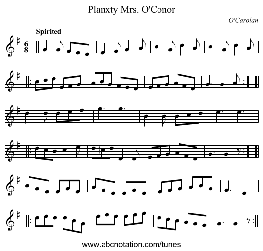 Planxty Mrs. O'Conor - staff notation