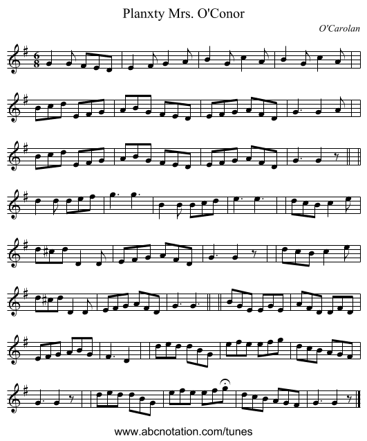 Planxty Mrs. O'Conor - staff notation