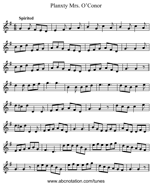 Planxty Mrs. O’Conor - staff notation