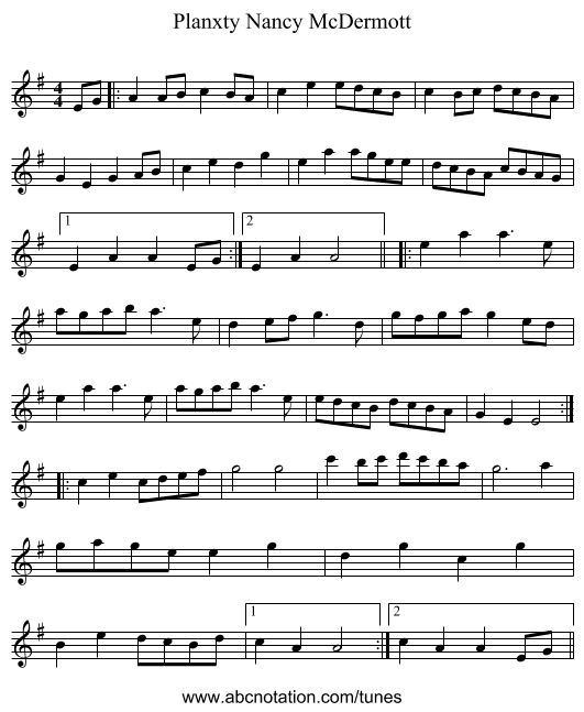 Planxty Nancy McDermott - staff notation