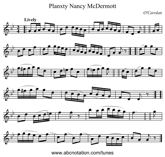 Planxty Nancy McDermott - staff notation