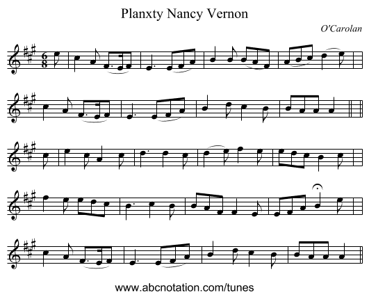Planxty Nancy Vernon - staff notation