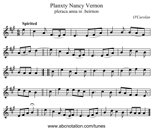 Planxty Nancy Vernon - staff notation