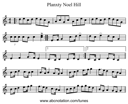 Planxty Noel Hill - staff notation